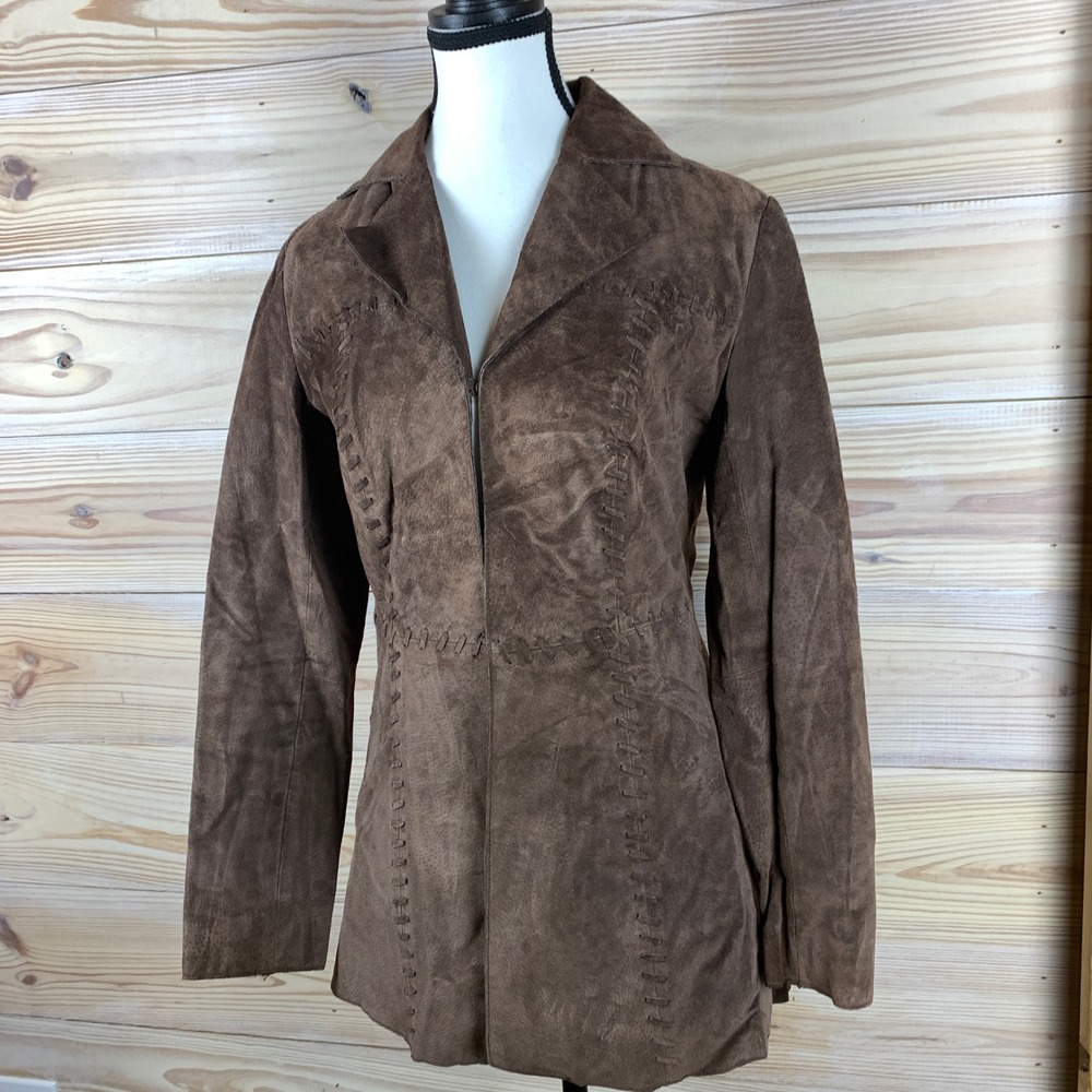 Sonoma Jean Co Jacket Womens XS Brown Suede Whipstitch Hippie Western VTG 90s